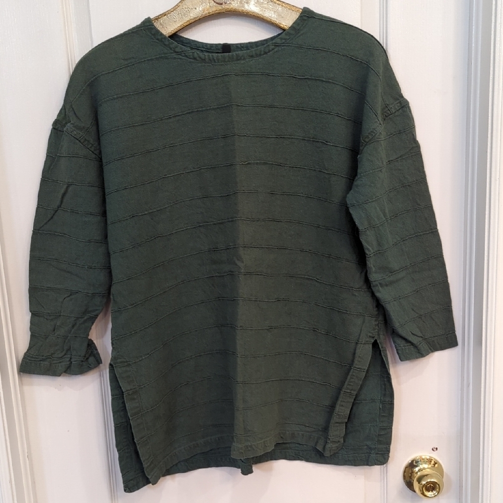 Green Linen Long Sleeve Top